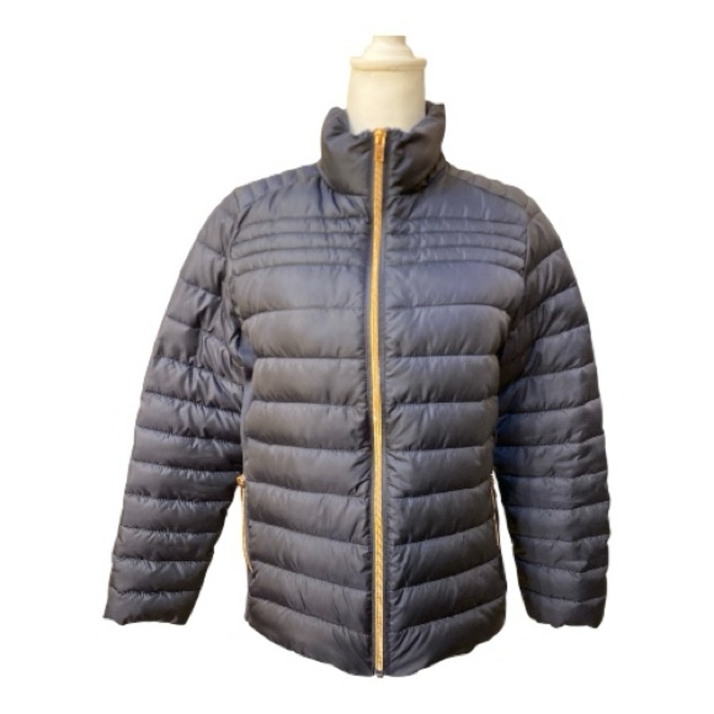 NWOT Women’s Ci Sono Navy Blue Puffer Jacket With Pink Tinted Gold Zippers